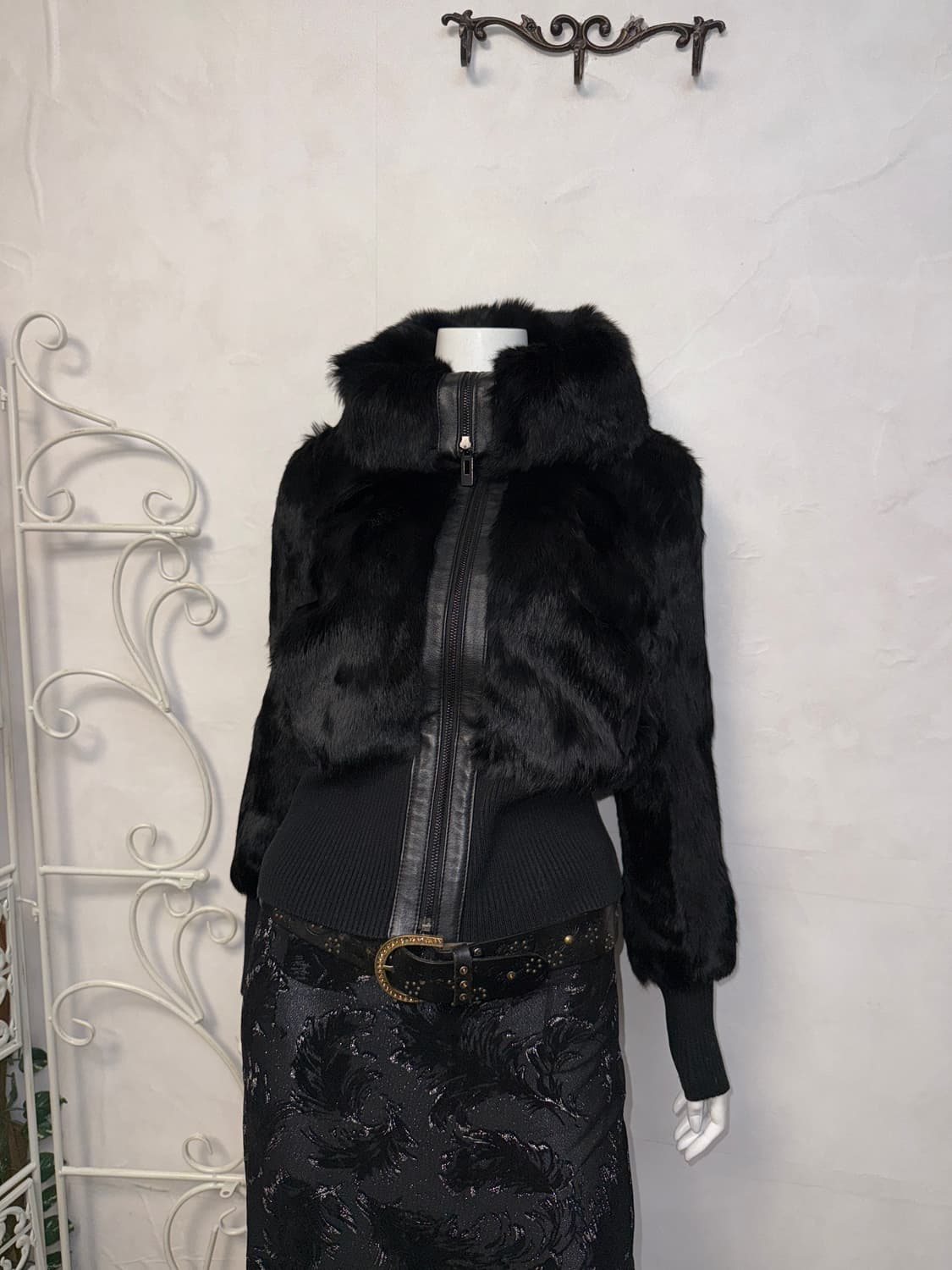 Black rabbit fur big collar zipup jacket 상품이미지5