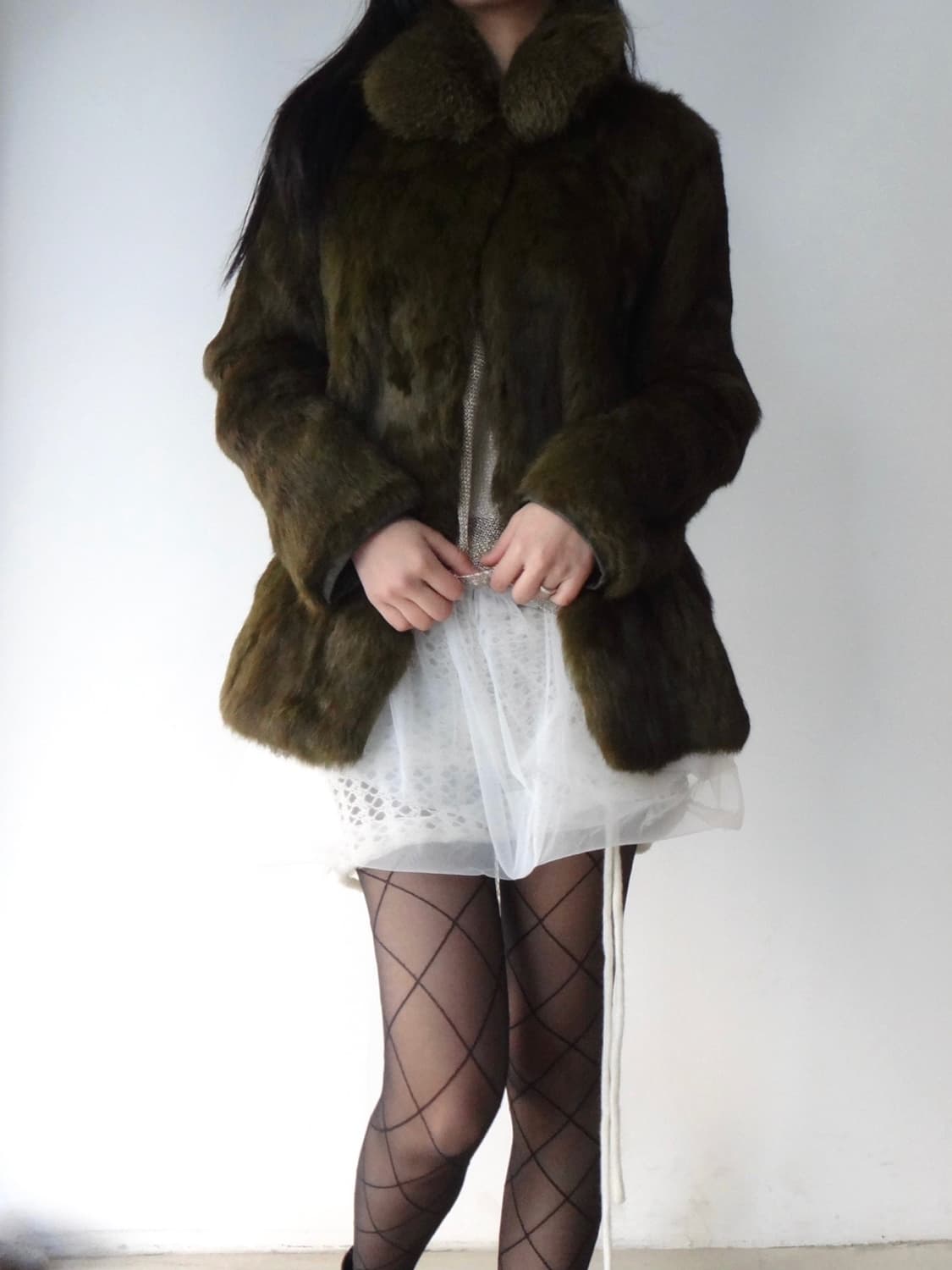 Elegant rabbit fur jacket / khaki 상품이미지7