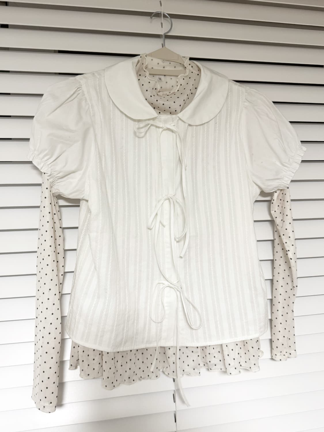화이트 블라우스 벌룬 스커트 도트 레이어드 세트 코디 러블리 모리걸 상품이미지2