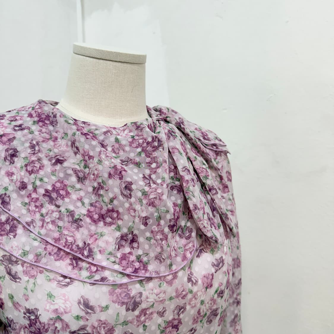 일본빈티지 연보라 플라워 꽃무늬 롱원피스 스카프 롱드레스 3527 상품이미지3