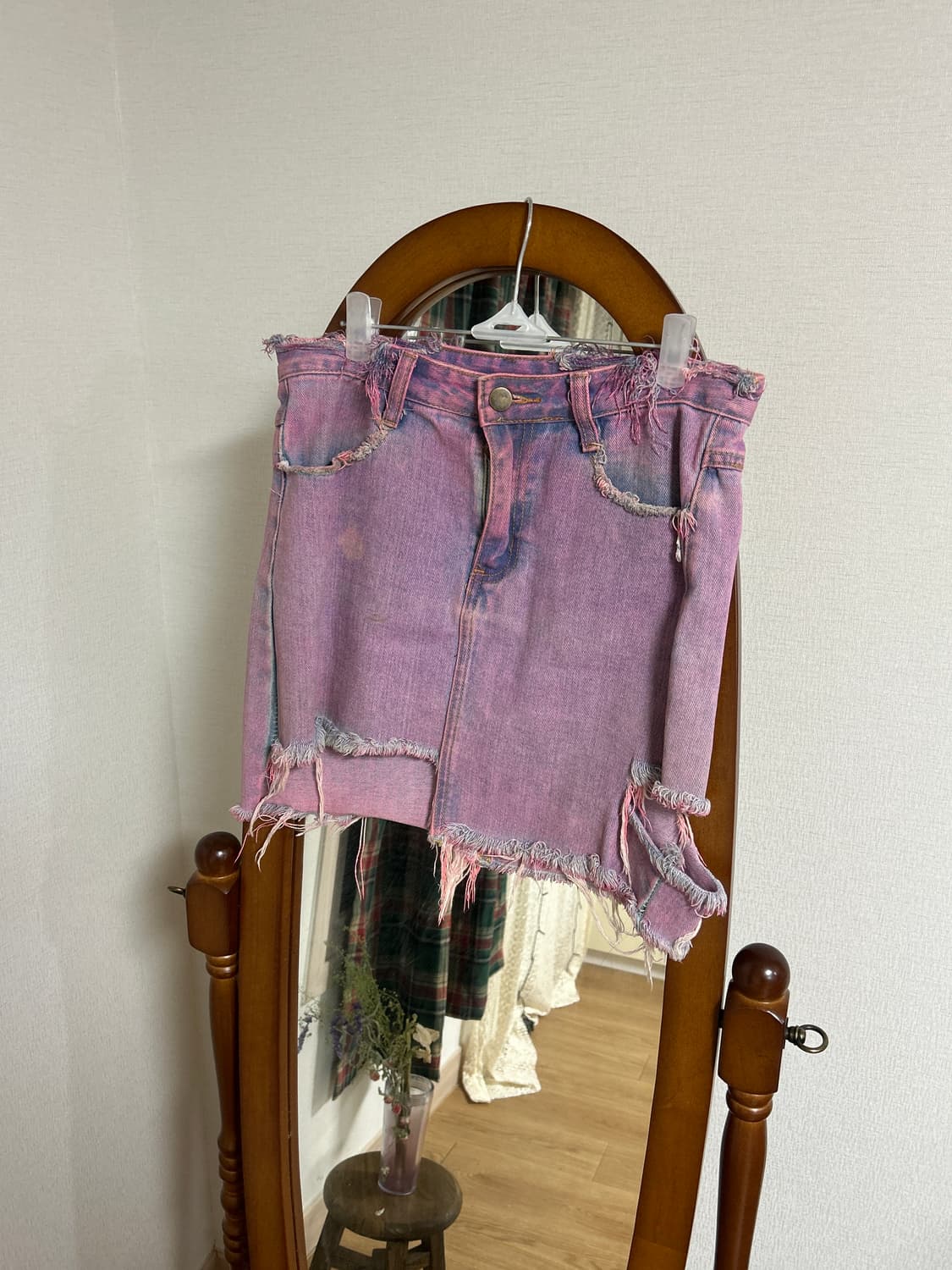 언발란스 컷팅 핑크 스커트 상품이미지1