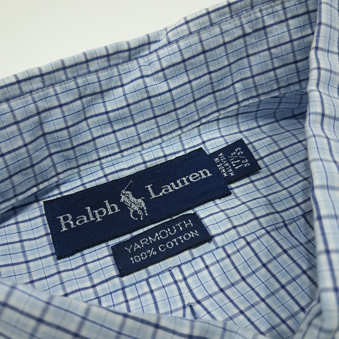 CL434 XL 폴로 90s 말레이시아판 코튼 체크 블루 셔츠 남방 상품이미지3