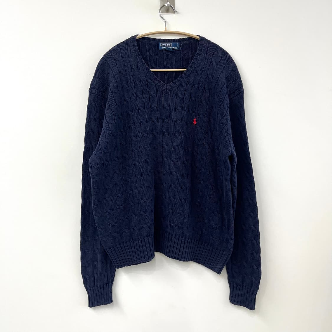 폴로 랄프로렌 네이비 브이넥 케이블 니트 상품이미지2