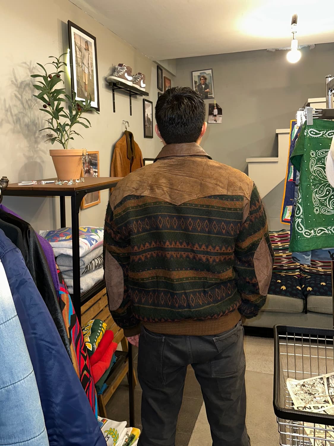 90’s Japanese Cow-suede aztec knit JK 상품이미지3