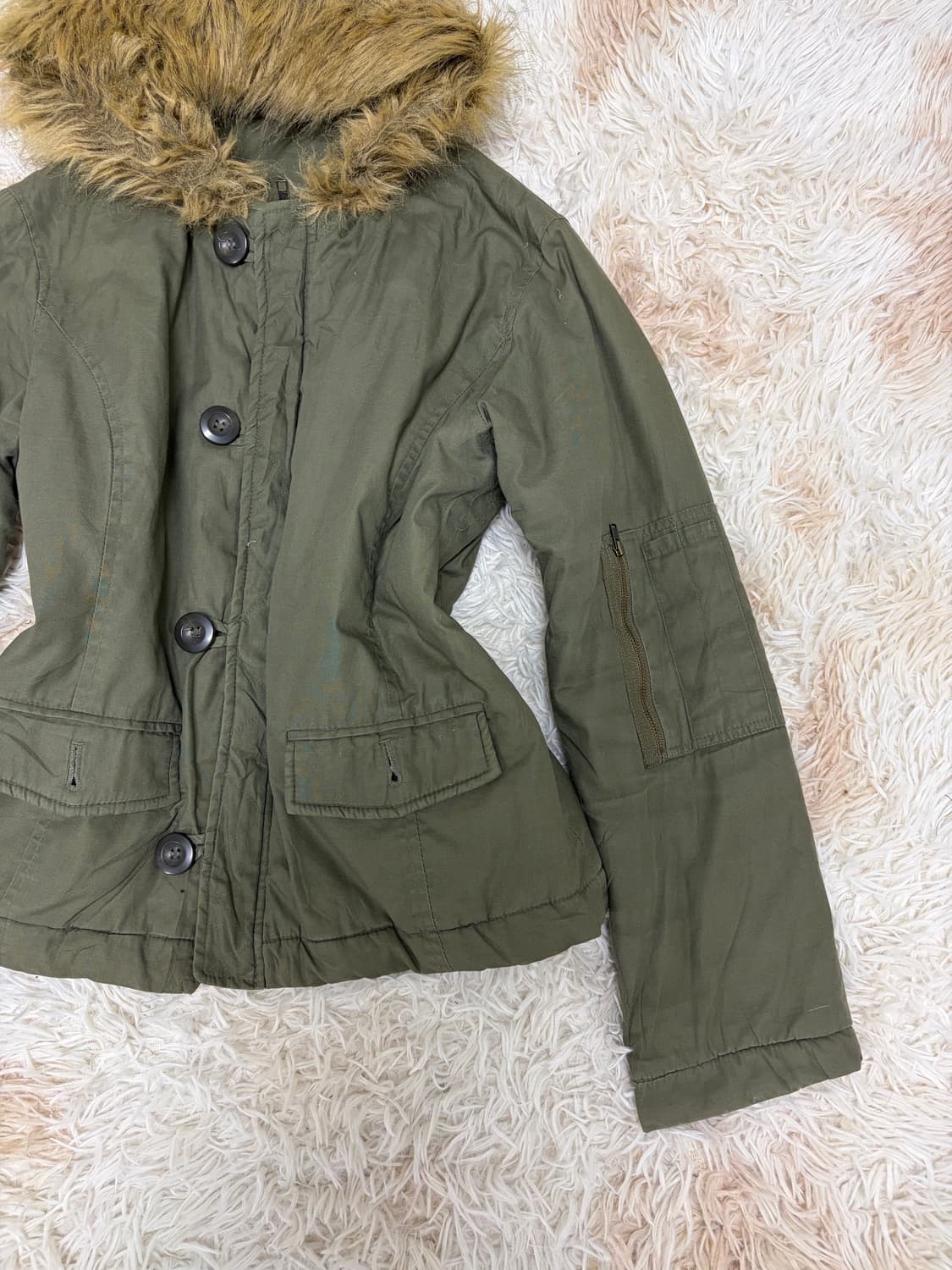 00s 카키 경량 패딩 Y2K  퍼 아우터 상품이미지3