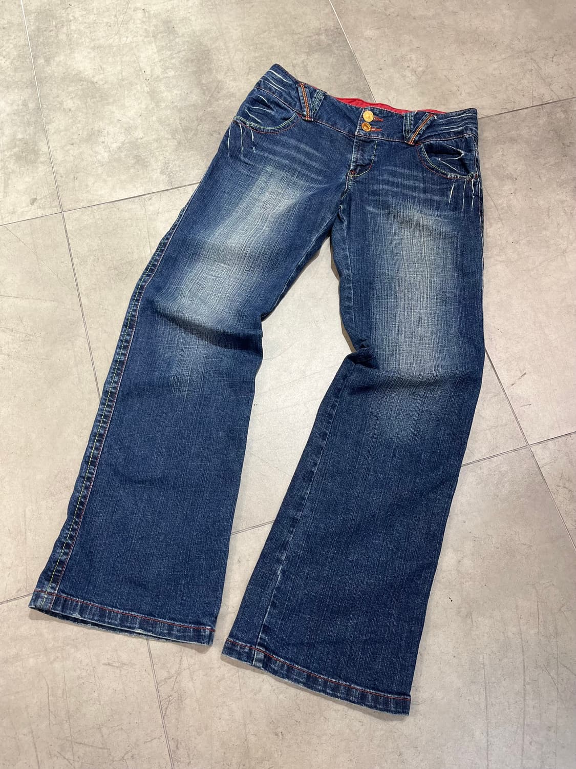 일본 빈티지 락펑크 포켓 자수 와이드 데님 팬츠 상품이미지6