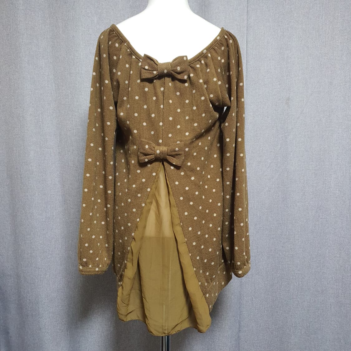 초코 라떼갸루 브라운 도트 리본 탑 빈티지 모리걸 상품이미지2