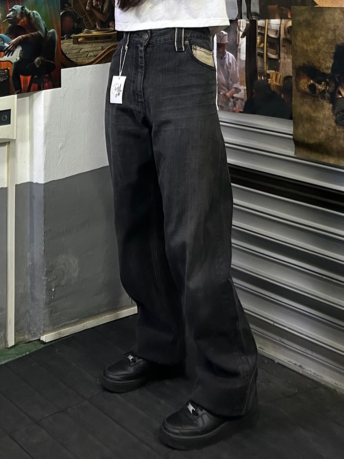 일본 90s 빈티지 흑청 와이드 데님팬츠 32Inch 상품이미지2