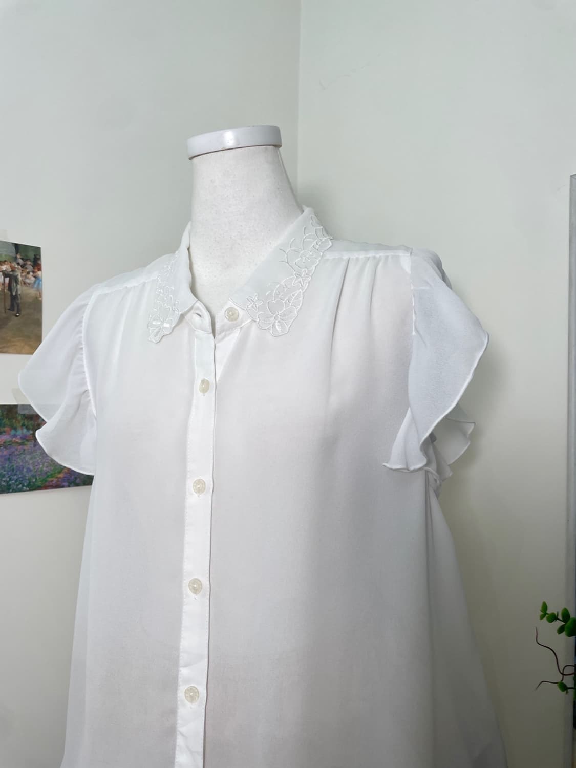 white collar flower embroidery shirring 상품이미지7