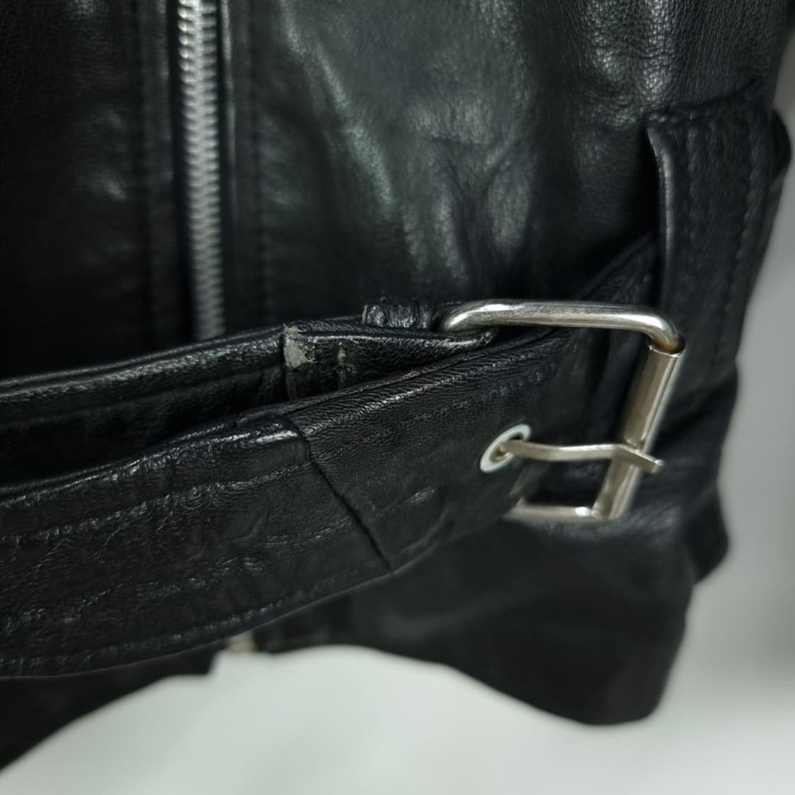 [빈티지] 리얼 쉽스킨 벨티드 양가죽 사선 라이더 자켓 블랙 M18867 상품이미지8