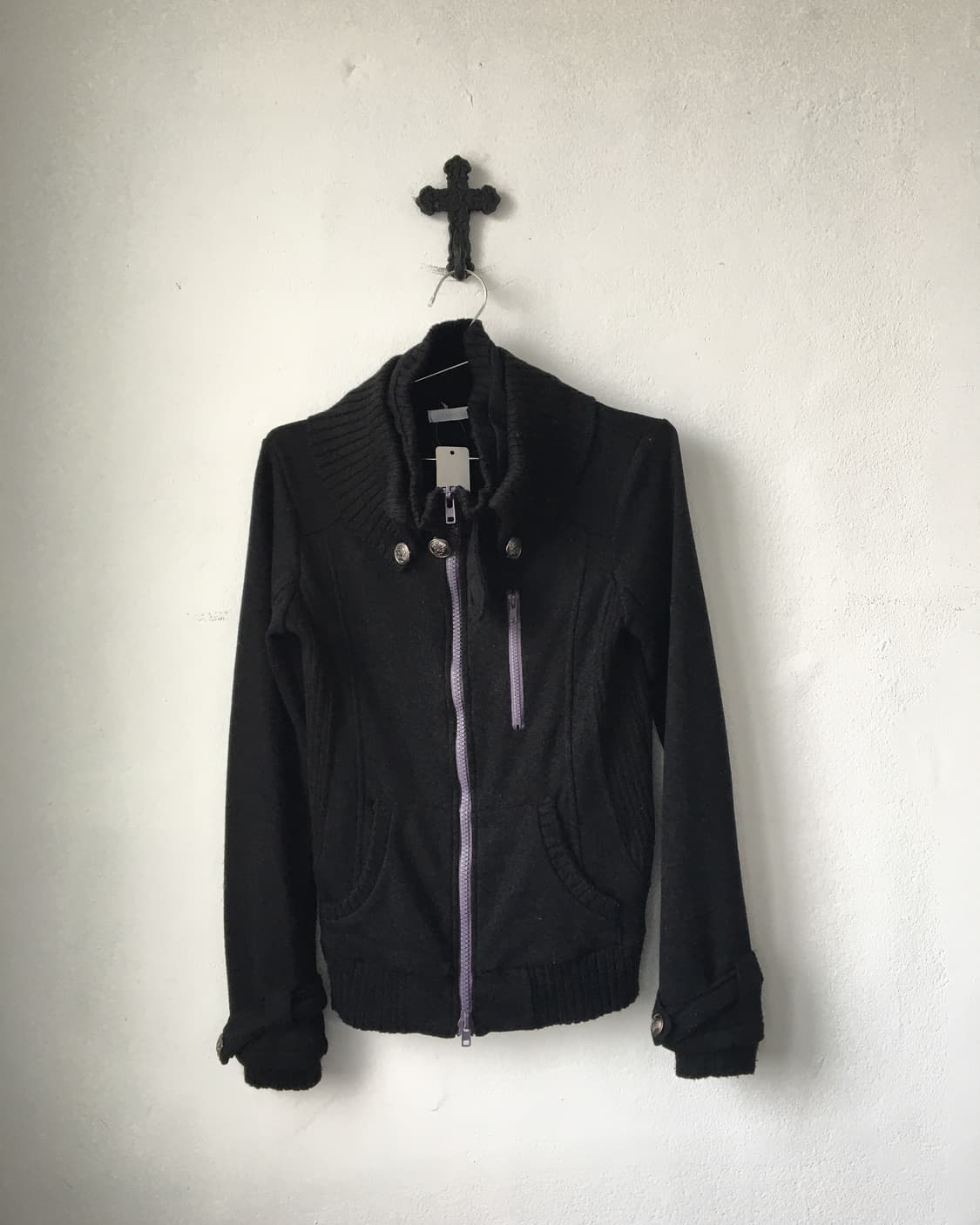 High neck ribbed layered zip up 상품이미지2