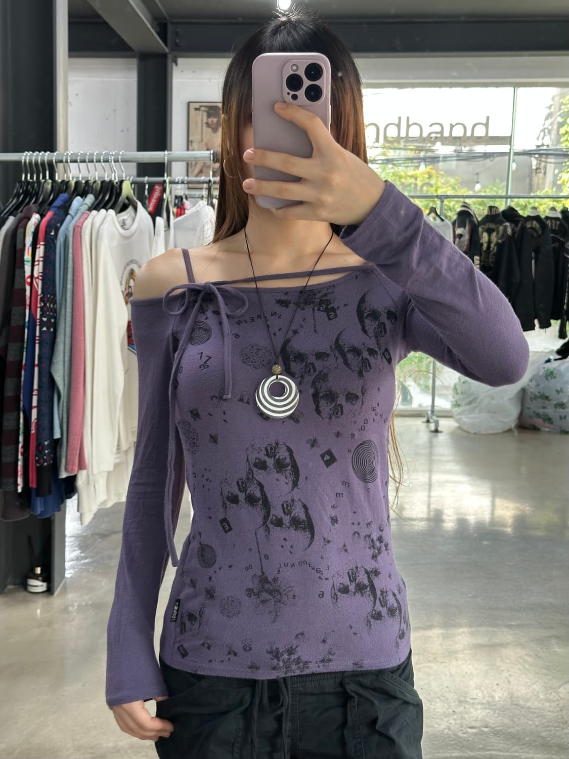 히스테릭글래머 스컬 초커 오프숄더 롱슬리브긴팔티 상품이미지1