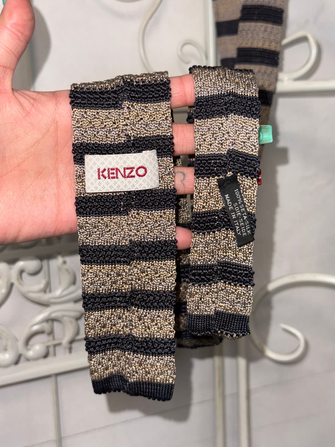 Kenzo brown stripe silk knit tie  상품이미지4