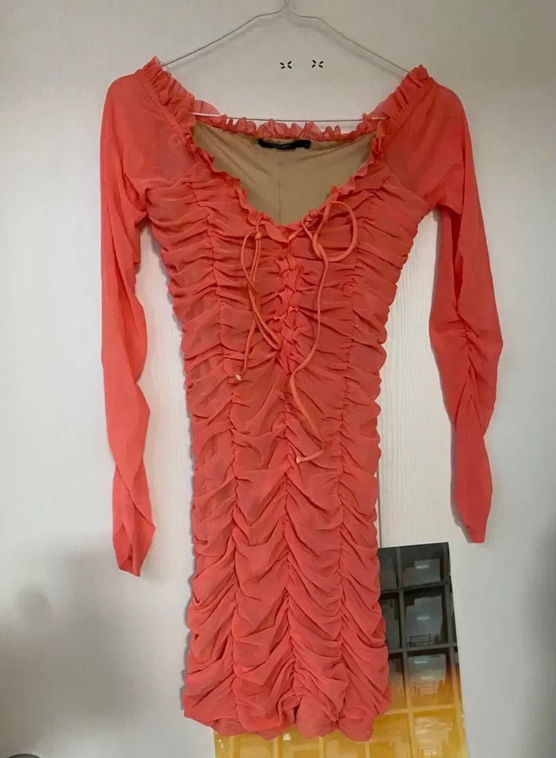 살몬 핑크 셔링 원피스 상품이미지2