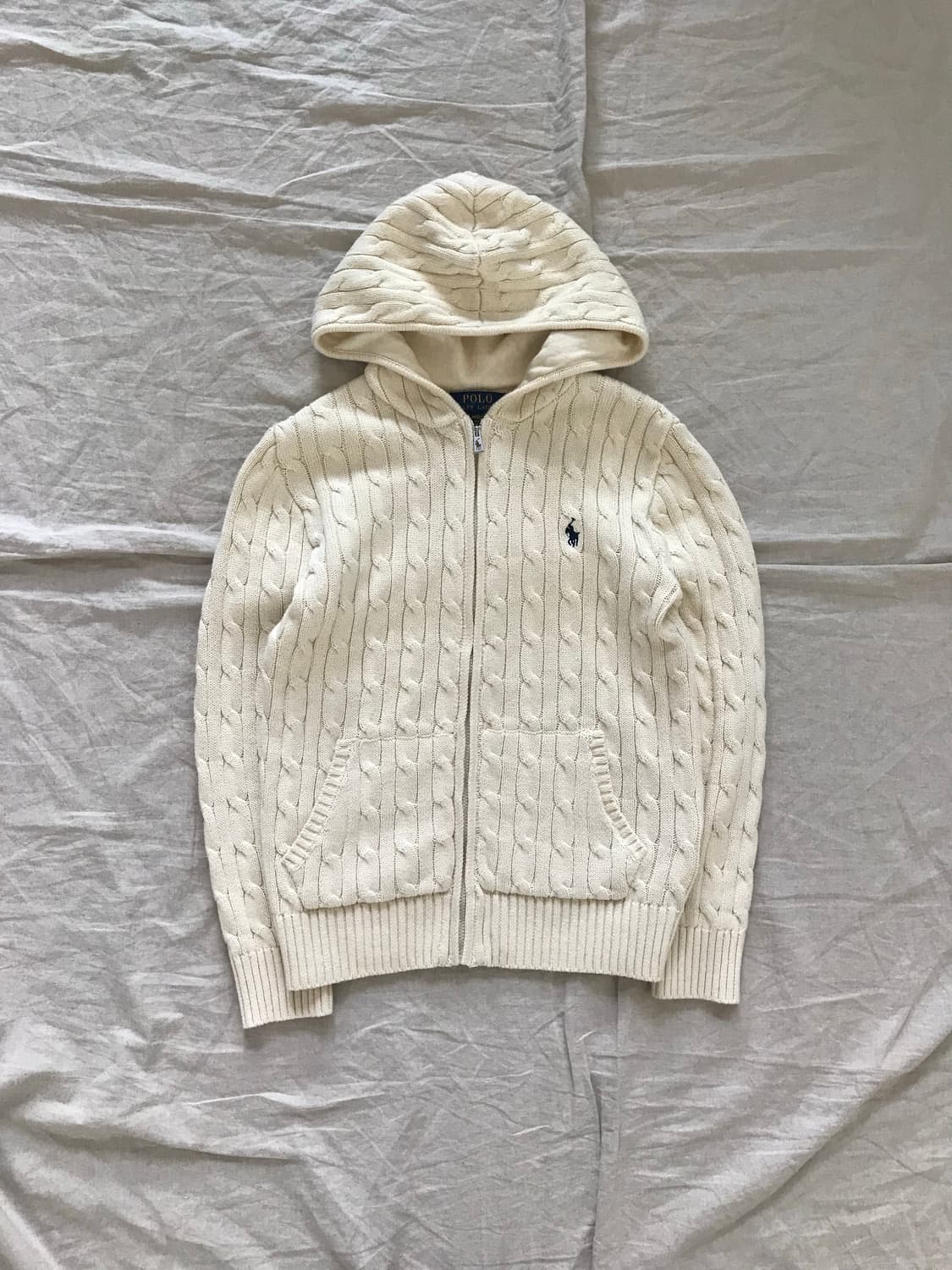 폴로 랄프로렌 포니 로고 화이트 케이블 니트 후드집업 상품이미지6