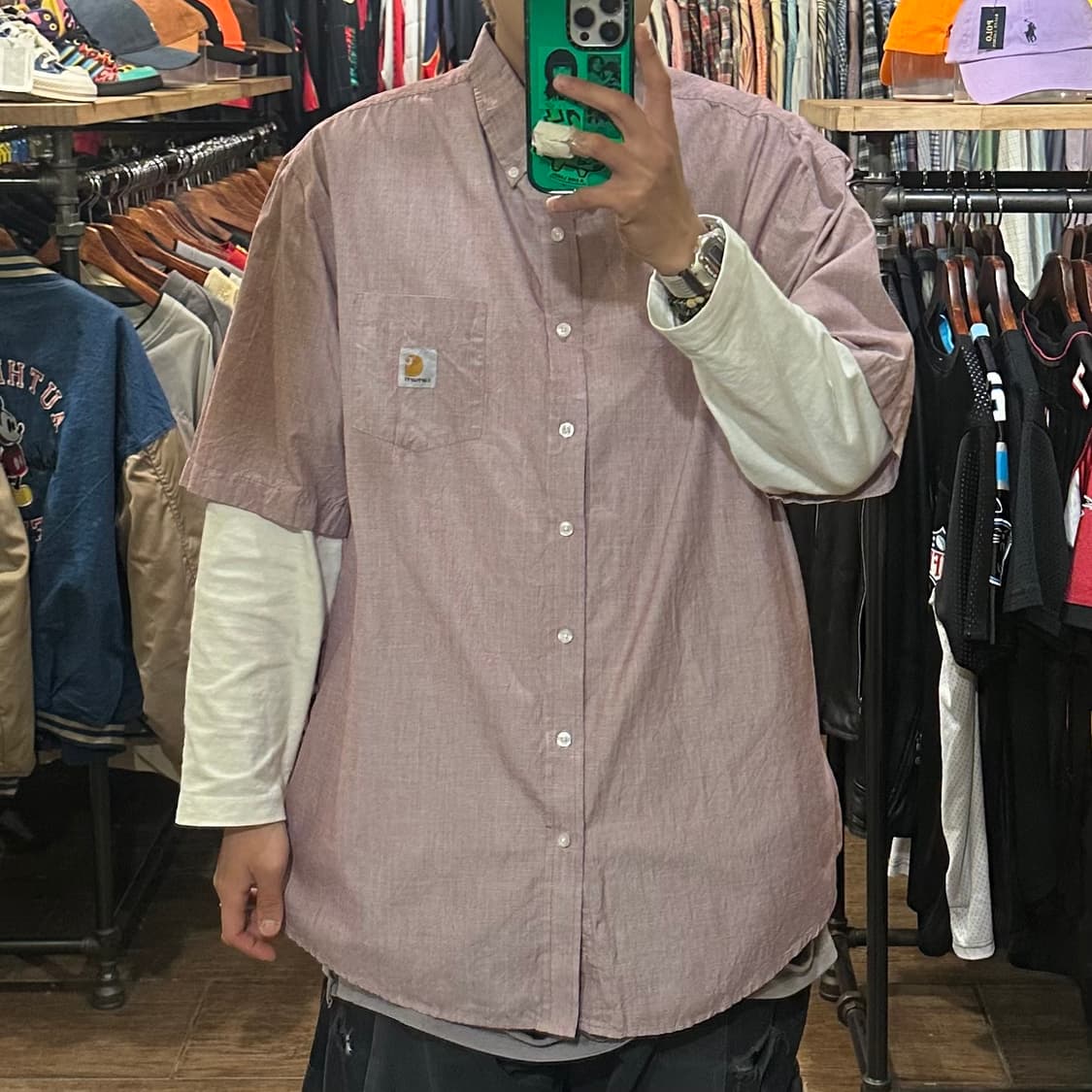 [HI] 칼하트 반팔 셔츠 핑크그레이 상품이미지1