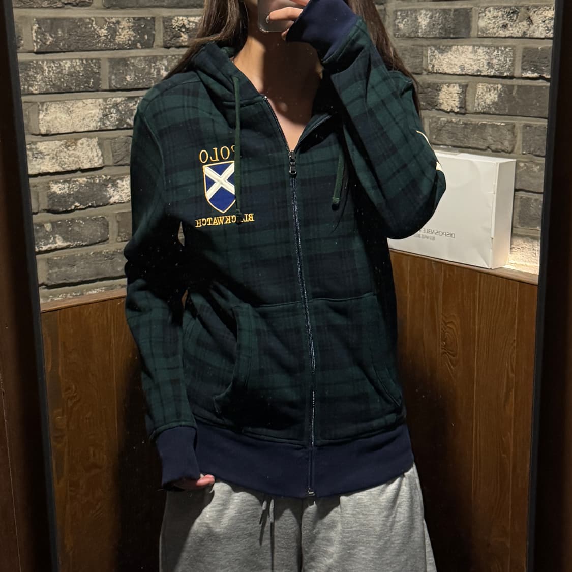 S) 폴로 랄프로렌 블랙와치 쉴드패치 풀 써멀 후드집업 상품이미지10
