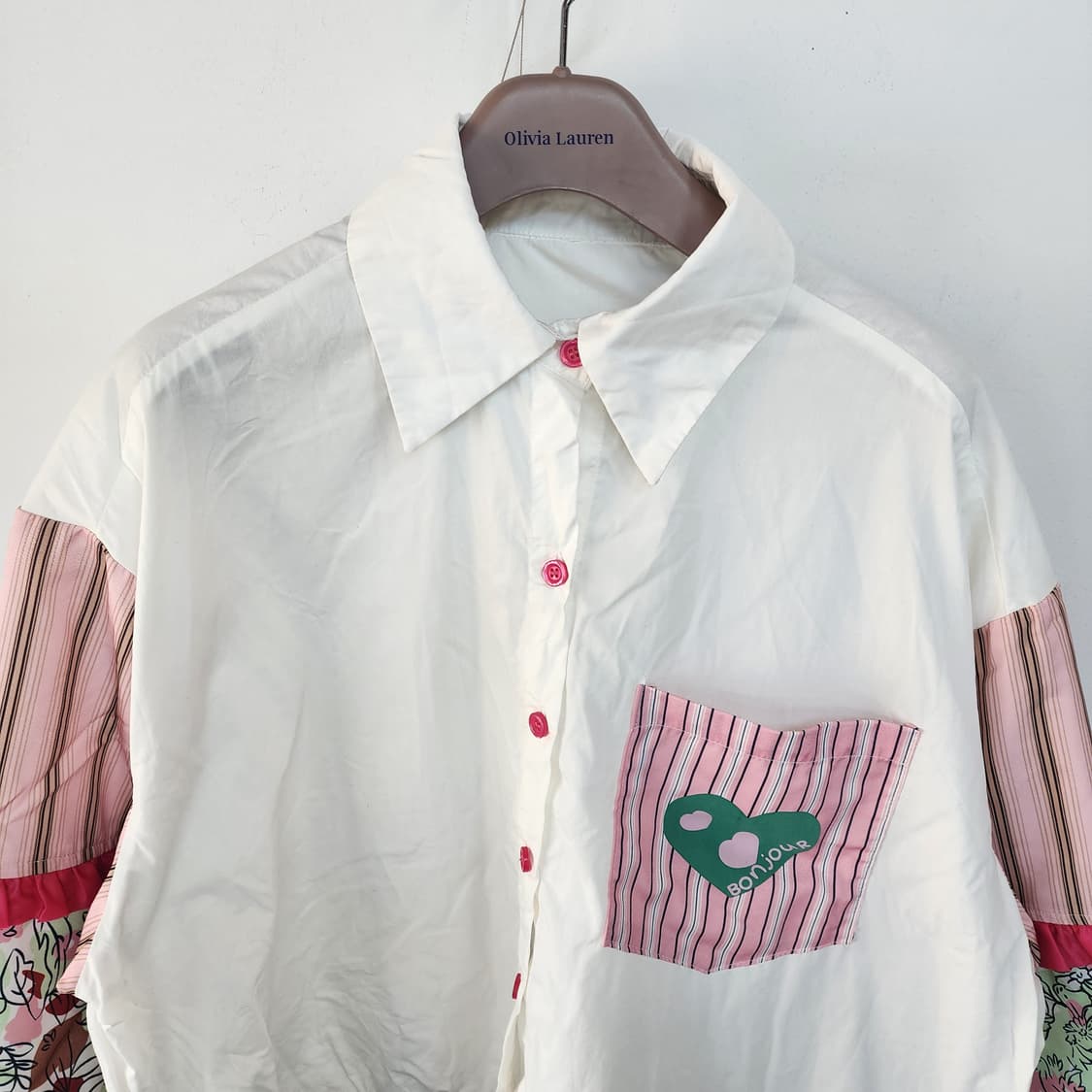 봉쥬르 연예인 배색 셔츠 블라우스 상품이미지2