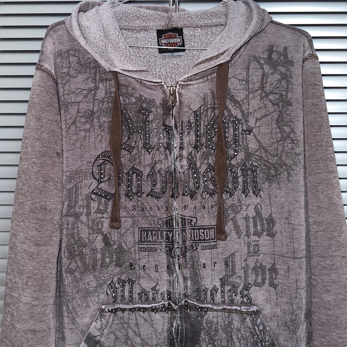 2000s 할리데이비슨 브라운 그래픽 후드 집업 상품이미지3