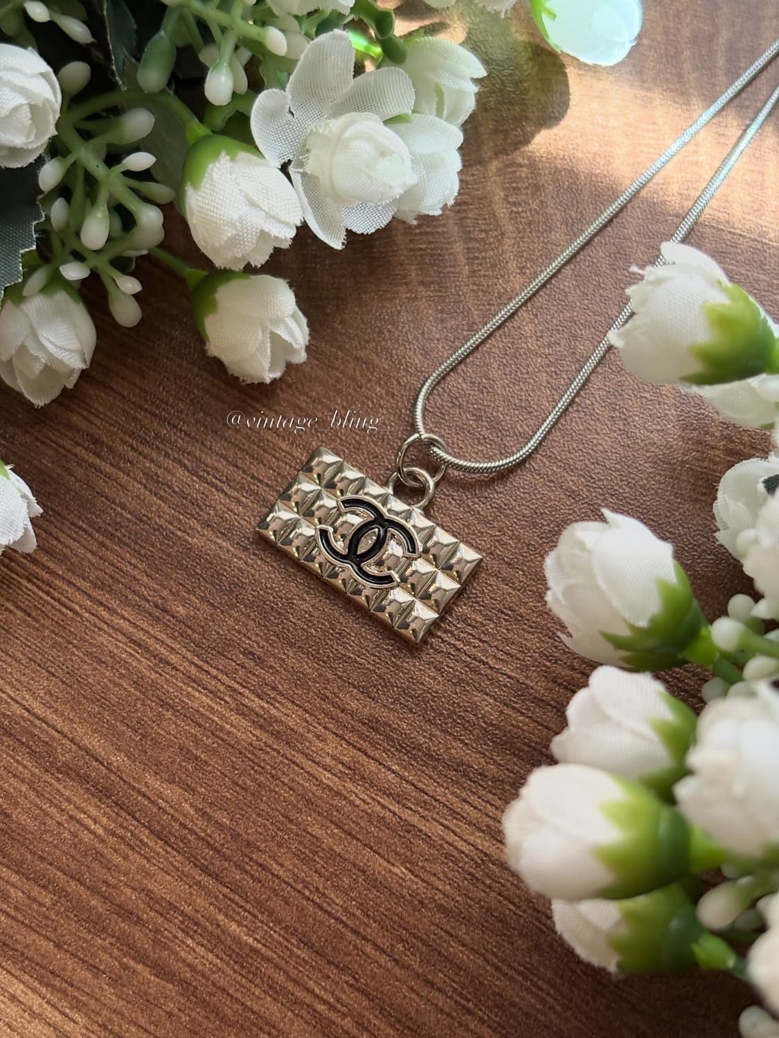 샤넬 cc스퀘어 스네이크 퀼팅 실버 목걸이 상품이미지2