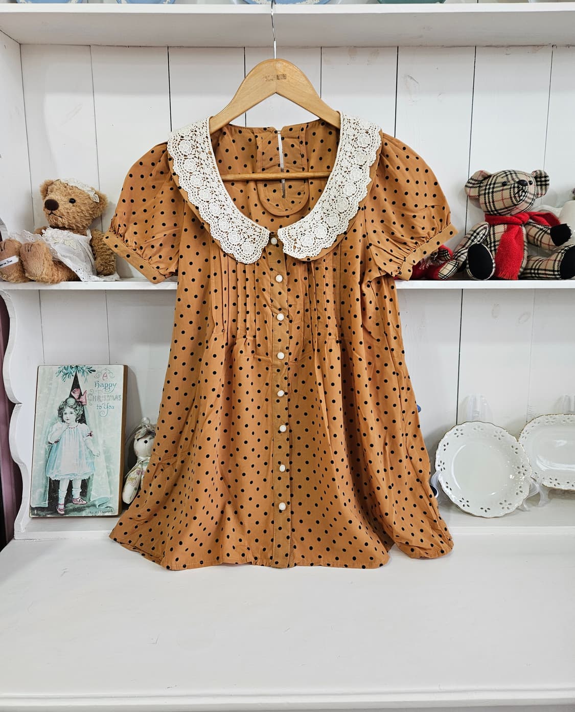 도트 레이스 카라 롱 블라우스 상품이미지1