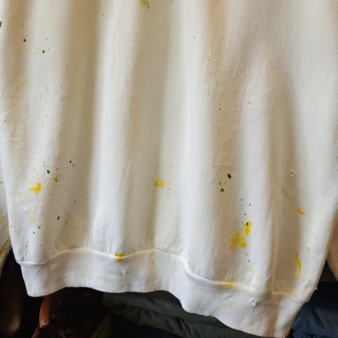 90s 빈티지 스웻셔츠 플레인 스웻셔츠 페인팅 데미지 화이트 L 상품이미지6