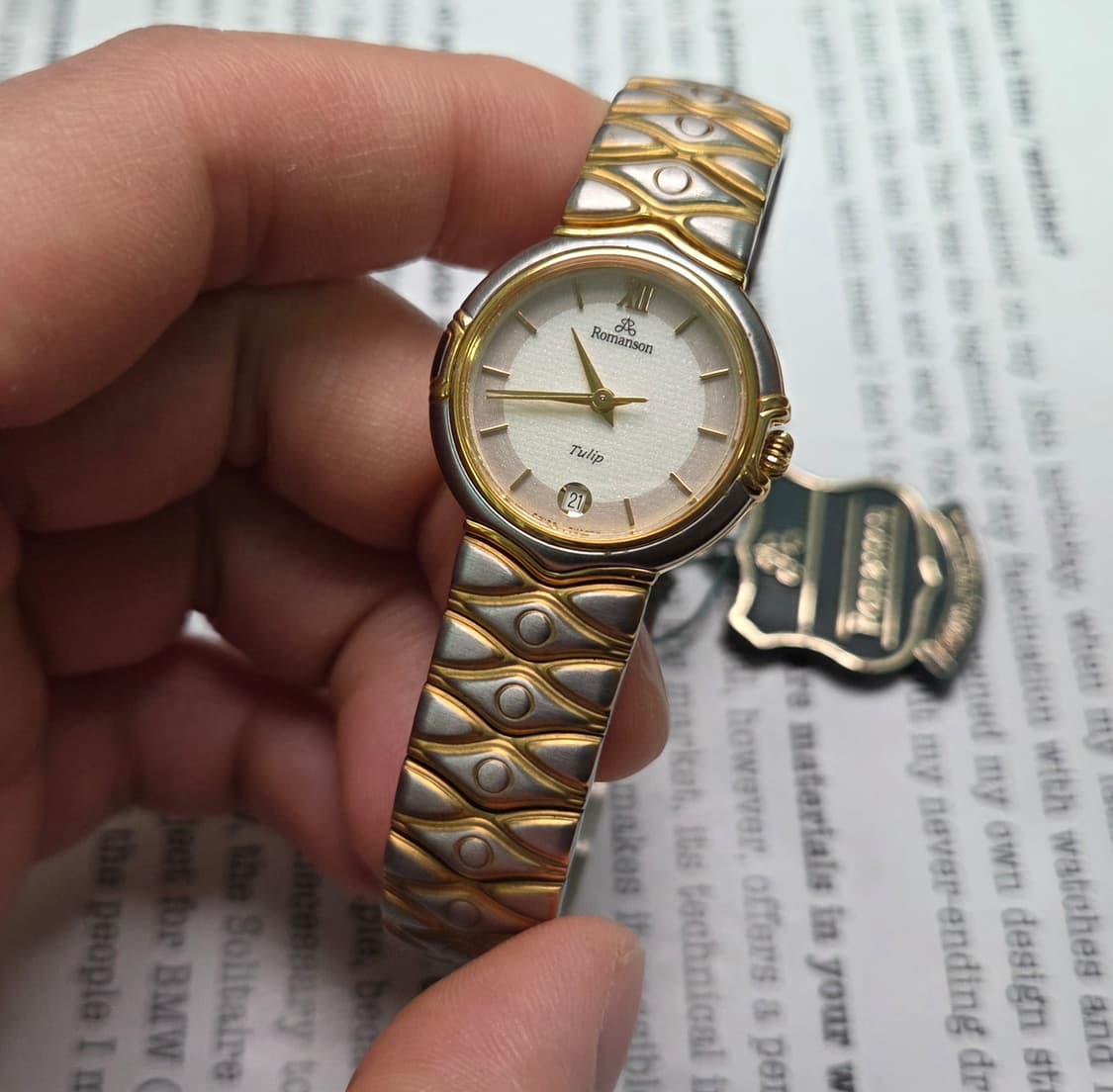 데드스탁] 빈티지 로만손 튤립 투톤 스파클 다이얼 칼침핸즈 쿼츠 여성용 상품이미지5