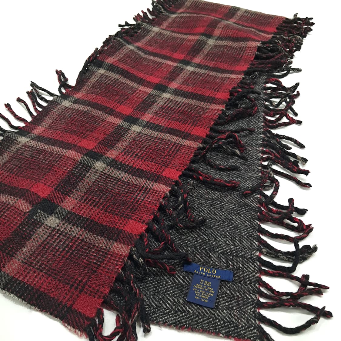 MX234 폴로 랄프로렌 타탄체크 헤링본 양면 울 목도리 머플러 상품이미지7