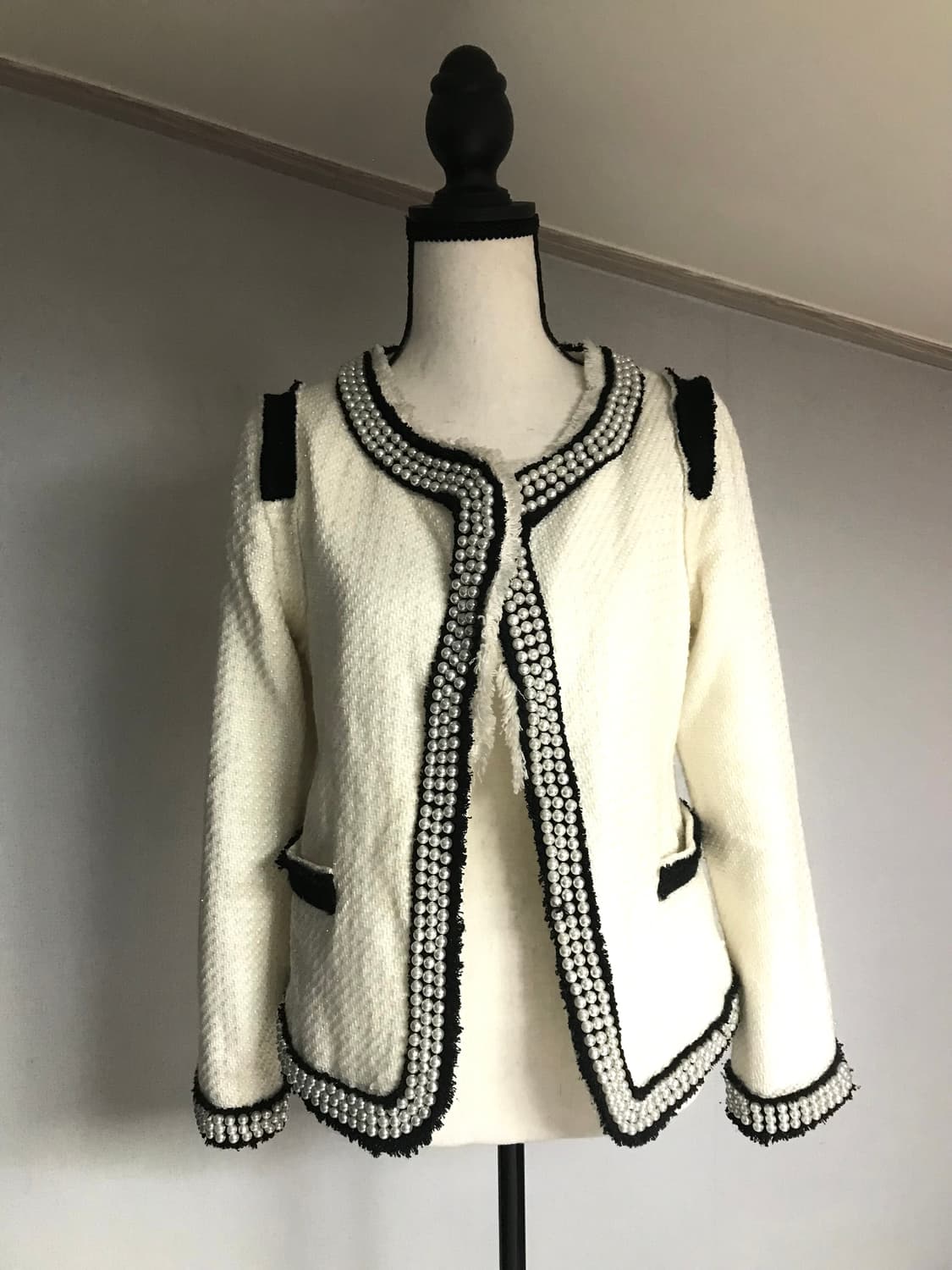 Pearl Trimmed Tweed Open Jacket 상품이미지1