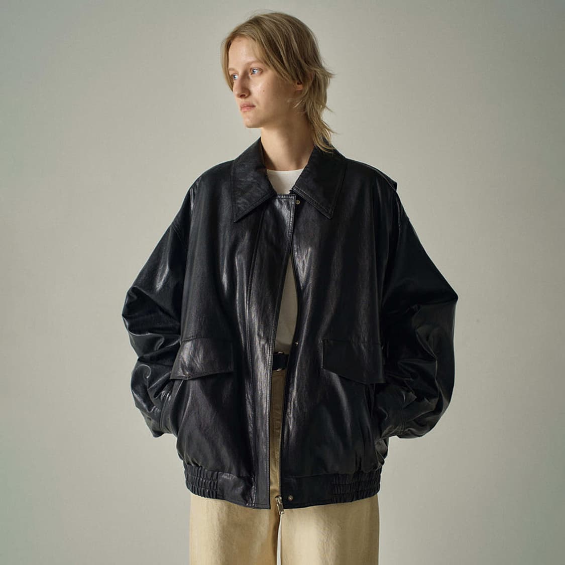 파사드패턴 오버핏 레더 블루종 S 패딩 누빔 자켓 상품이미지2