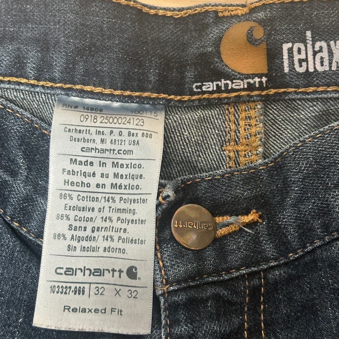 칼하트 B03 싱글니 카팬터 데님 팬츠 32 릴렉스드 핏 상품이미지6