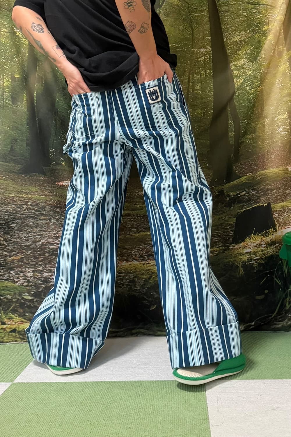 미우미우 20SS 스트라이프 밴딩 와이드 팬츠 상품이미지1