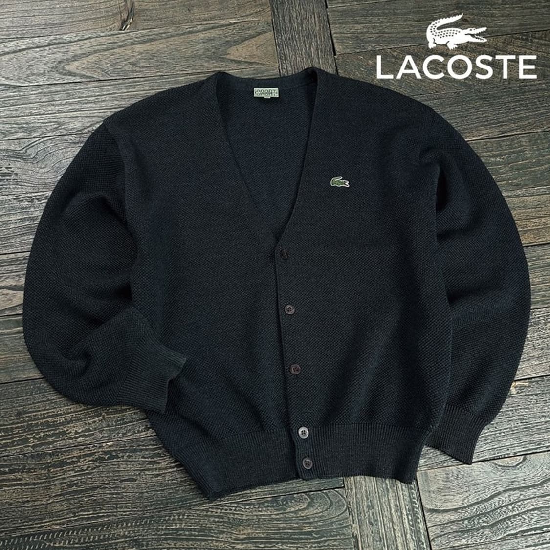 [라코스테] 로고 패치 브이넥 니트 가디건 챠콜 M19254 상품이미지1