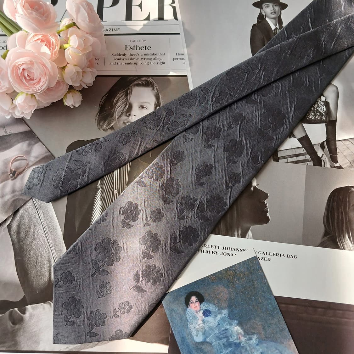 아쿠아스큐텀 실크 플라워 자카드 넥타이 9.7cm A+등급 A19831 상품이미지3