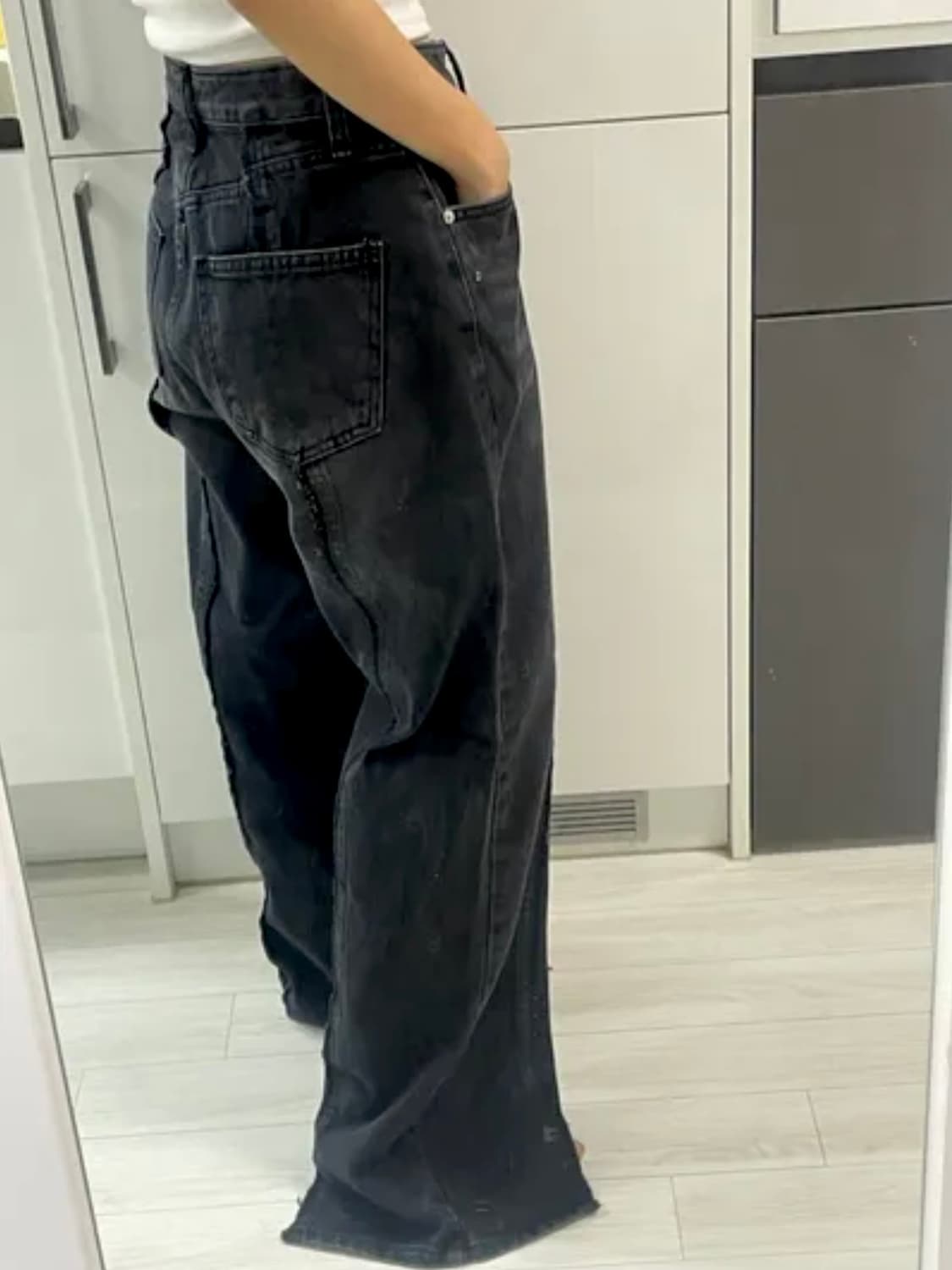 허쉬 절개 언발 와이드 브러쉬 데님 흑청팬츠 상품이미지2