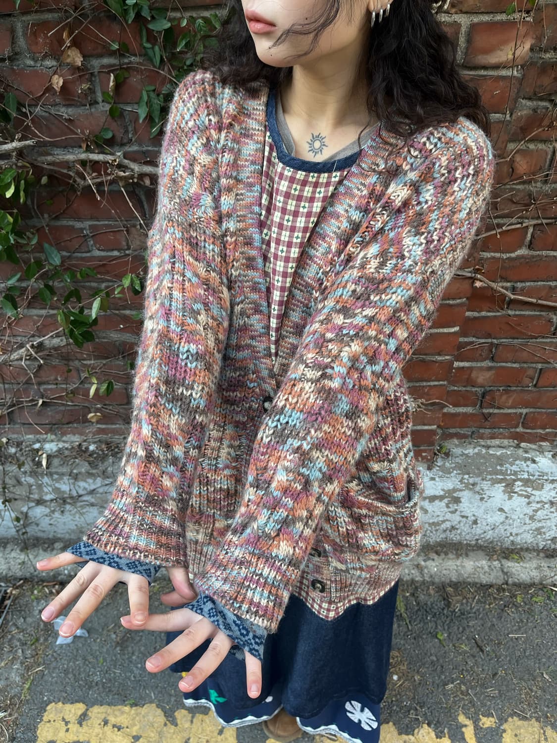 일본 무지개떡 니트 가디건 상품이미지3