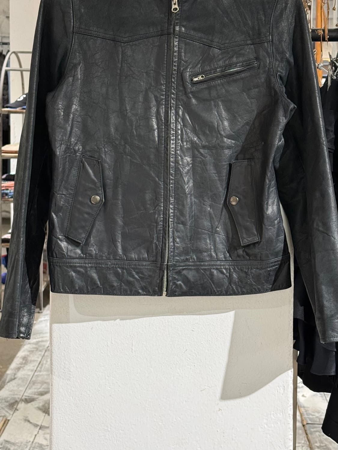 드렐라 블랙 싱글 라이더 레더 자켓 상품이미지7