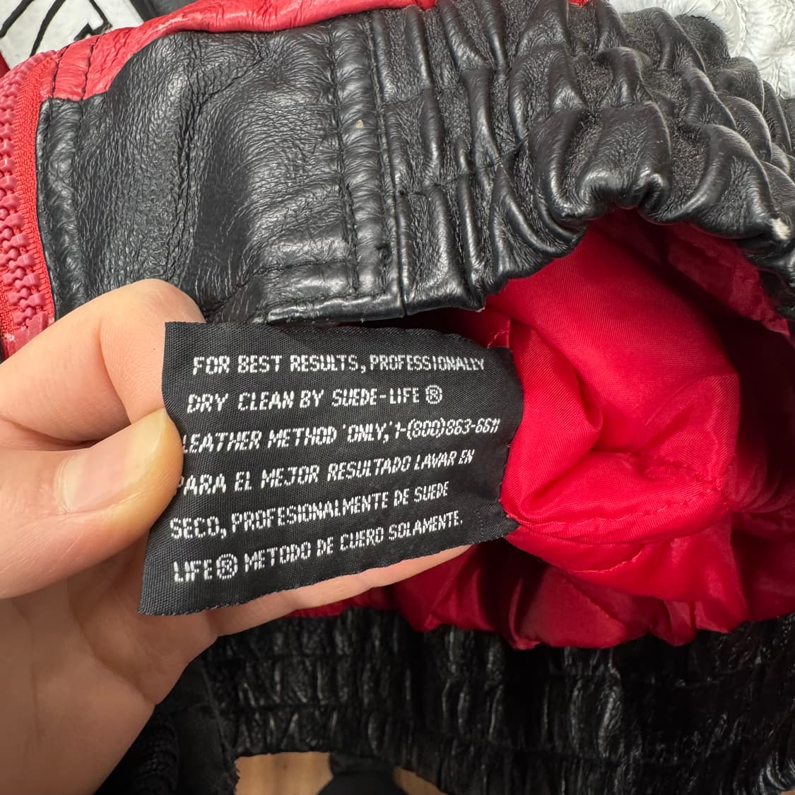 90s PRO PLAYER X 시카고불스 레더자켓 컬럭블록 화이트 레드 상품이미지7