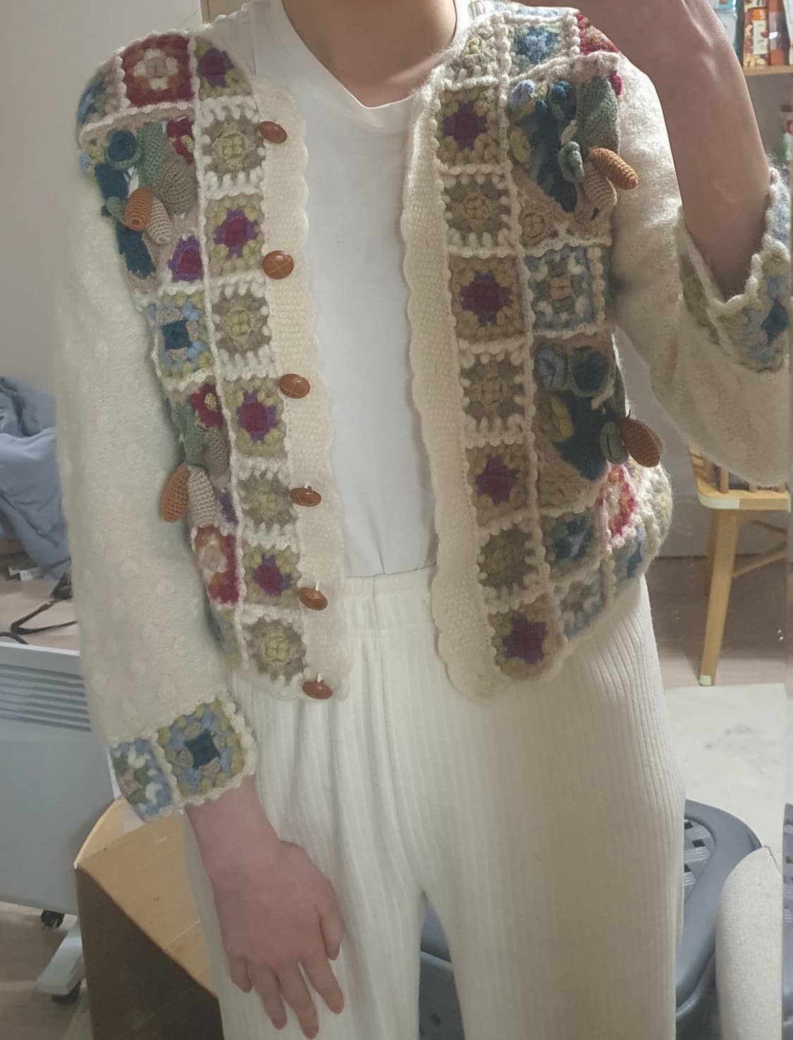 빈티지 울 100 크로셰 크로쉐 꽃 플라워 모티브 입체 니트 가디건 상품이미지8