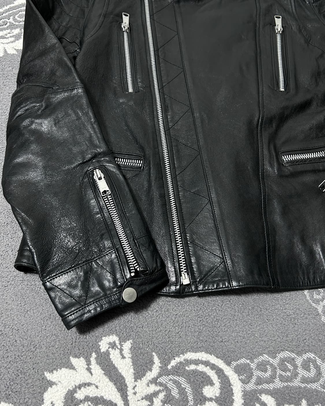 사선 레더 바이커 자켓 상품이미지6