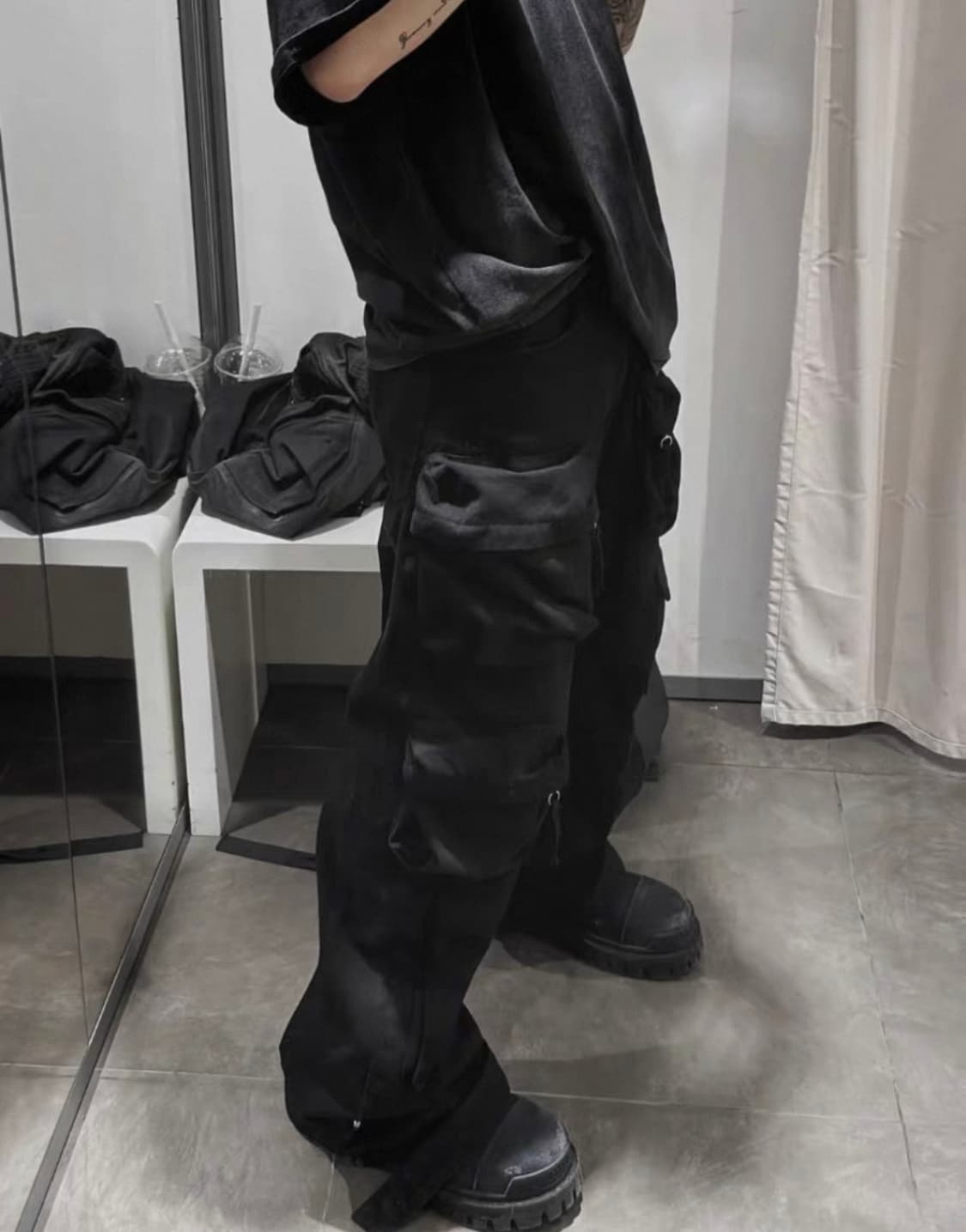 포켓 워싱 와이드 카고팬츠 블랙 XL 상품이미지2