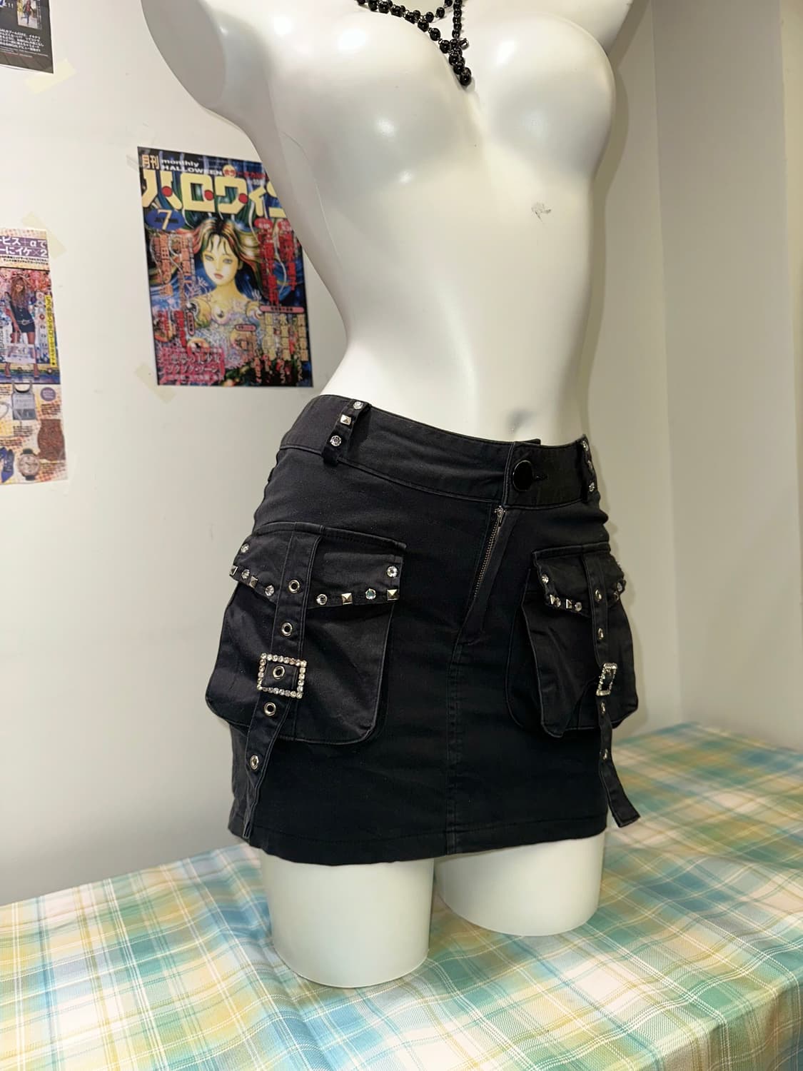 Cubic Stud Details Black cargo skirt 상품이미지3