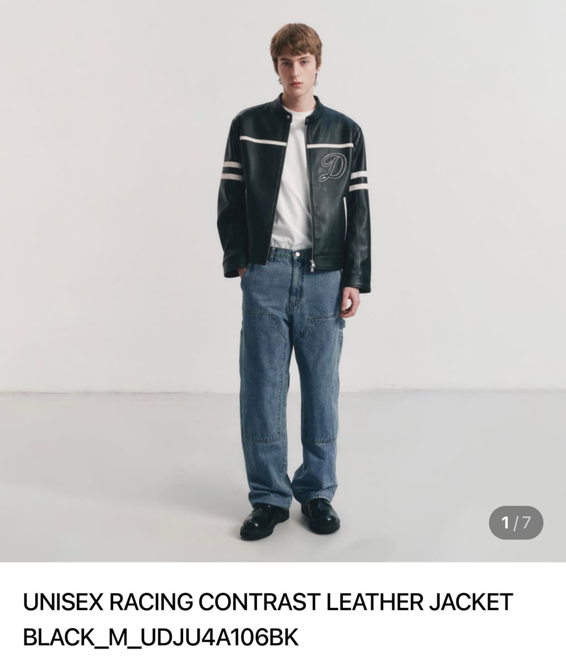 [L] 던스트 레이싱 콘트라스트 레더 자켓 블랙 상품이미지1