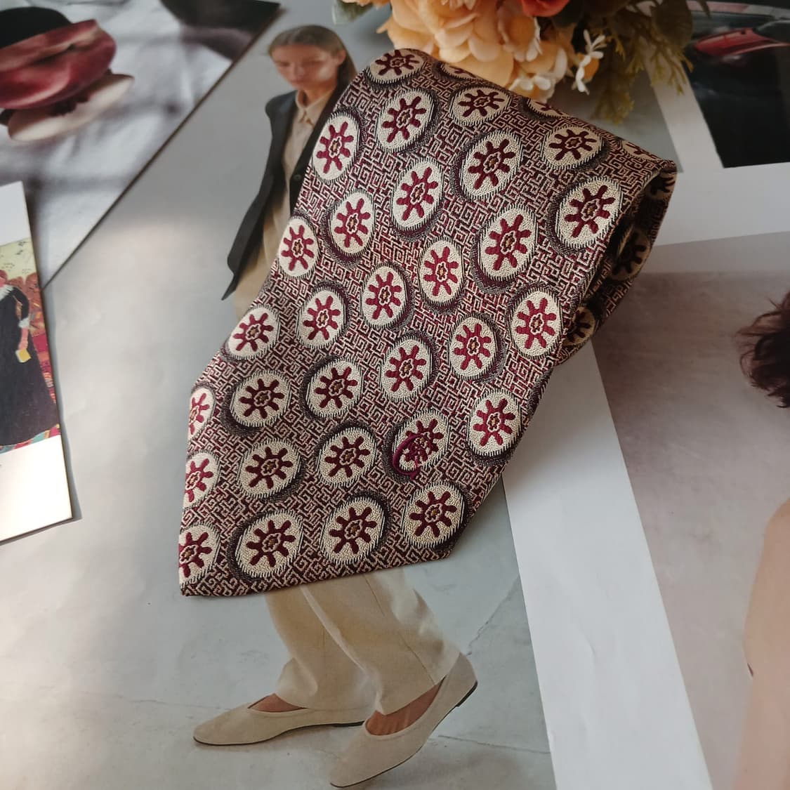 세루티 실크 버건디 패턴 넥타이 9.7cm A+등급 A19090
 상품이미지2