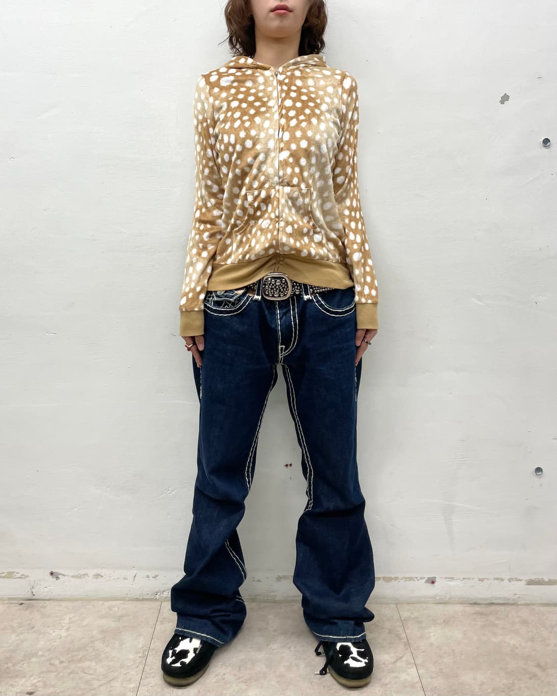 Brown Dot Fur Hooded Zip-Up 상품이미지4