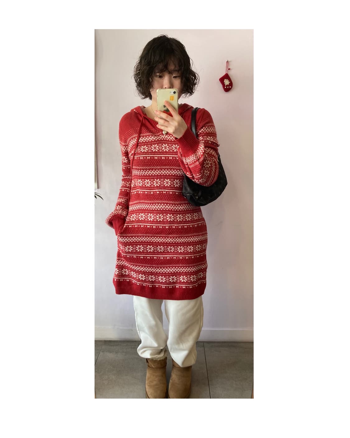 노르딕패턴 후드 니트 원피스 상품이미지2