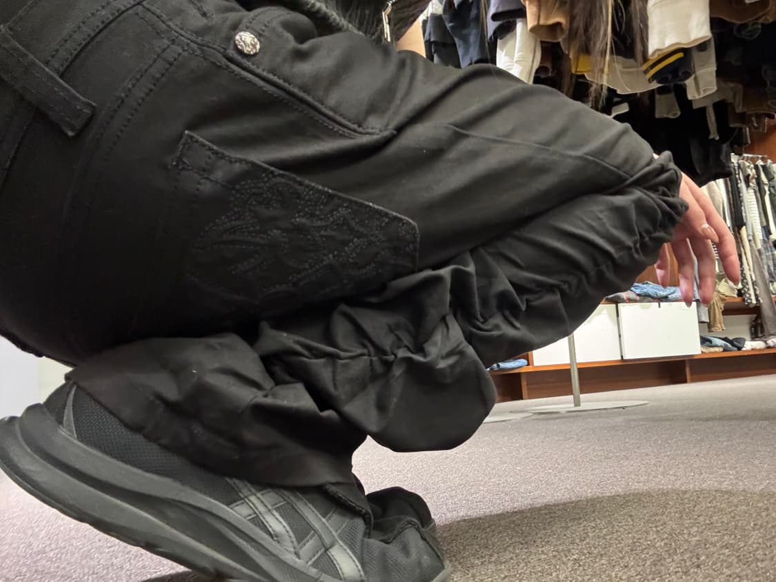 4)Wellbeing 빈티지 여성 셔링 디테일 흑청 데님팬츠 상품이미지3