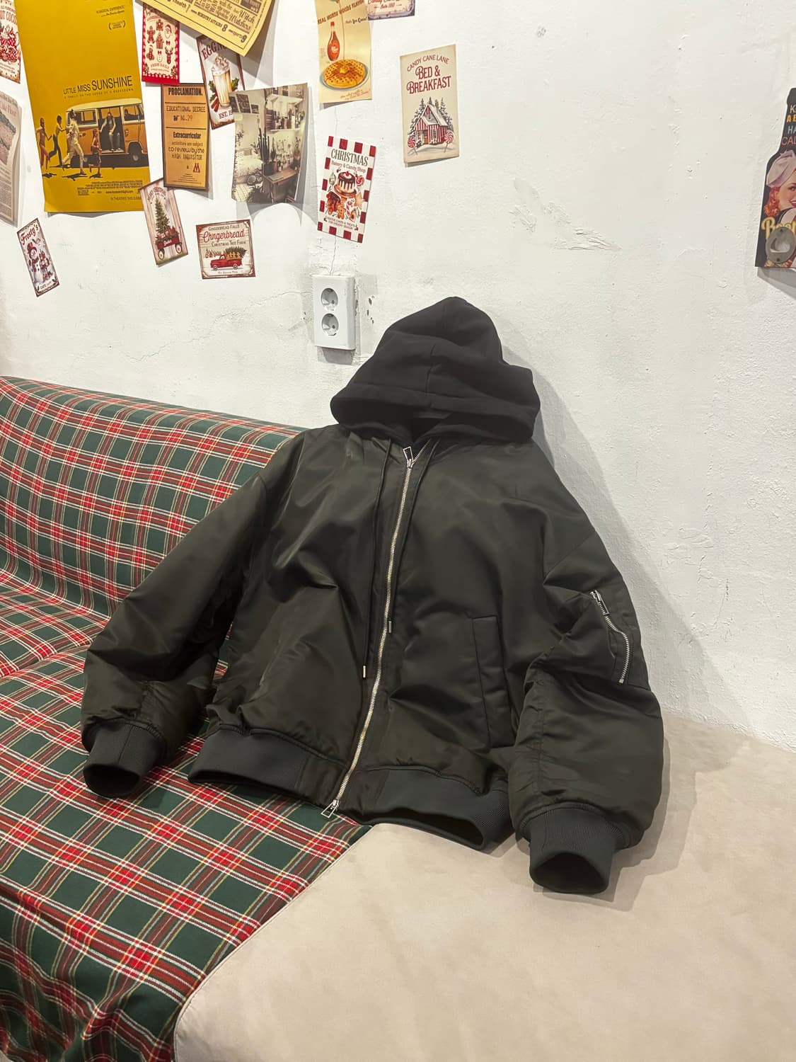 TNGT 후드 레이어드 MA-1 블루종/다크 그레이 상품이미지1