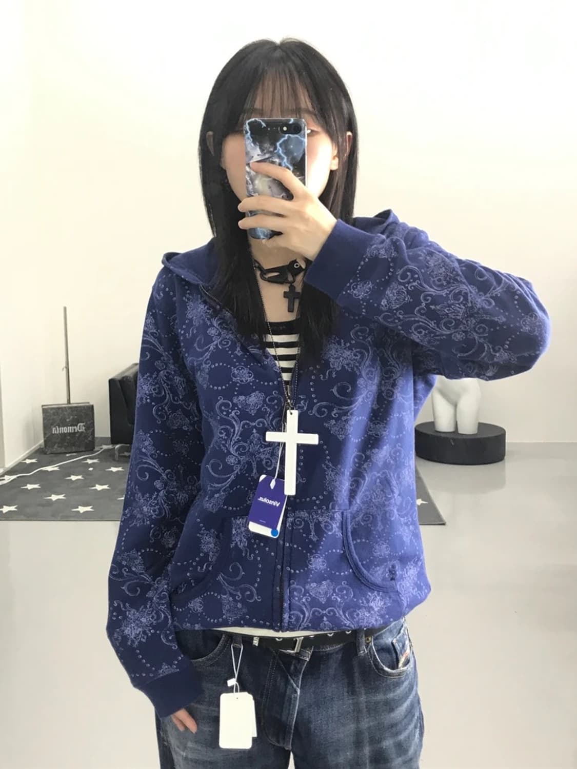 빈티지 퍼플 후드집업 상품이미지1