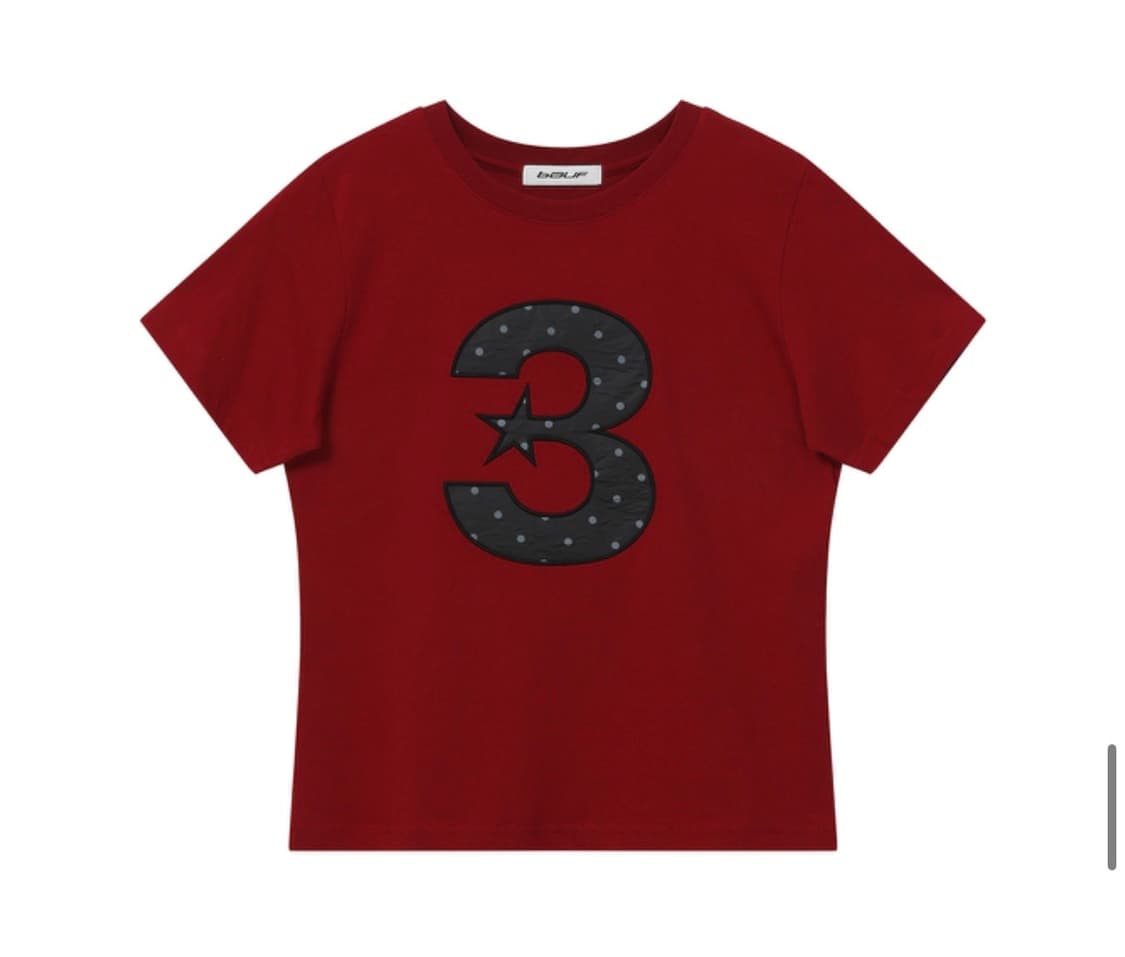 바우프 bauf 3 logo 로고 도트 슬림핏 티셔츠 레드 상품이미지1